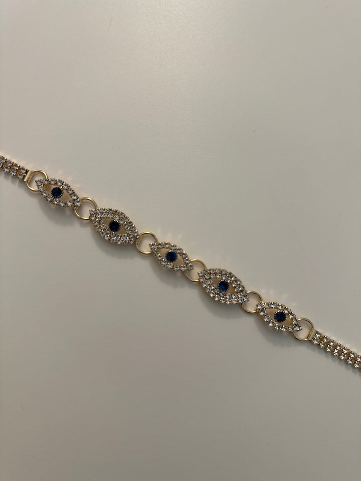 Elegant Blue and Gold Evil Eye Embellished Belt