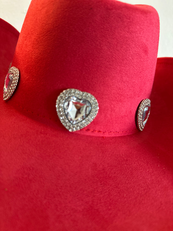 Red Cowboy Hat with Heart Rhinestones