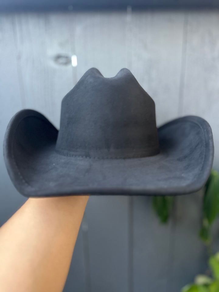 Solid Black Faux Suede Cowgirl Hat