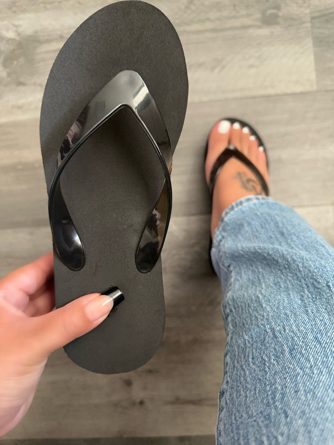 Black Platform Wedge Flip Flop Sandals