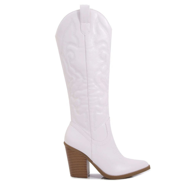 Western Classic White Cowboy Boots- Carter