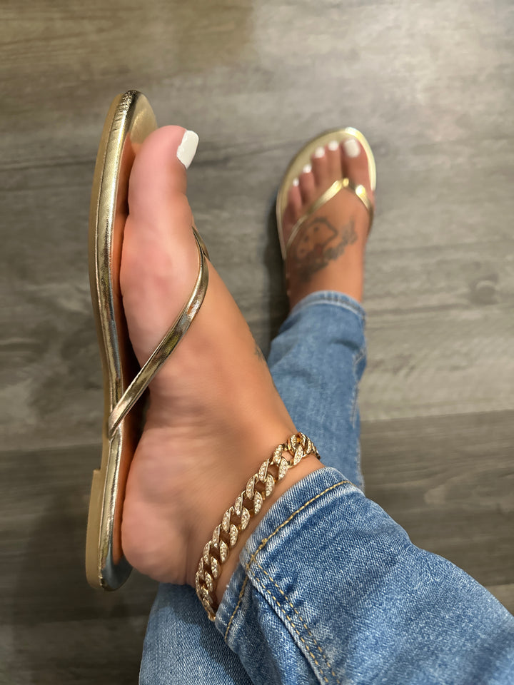 Minimalist Gold Metallic Flip Flop Thong Sandals- Iris