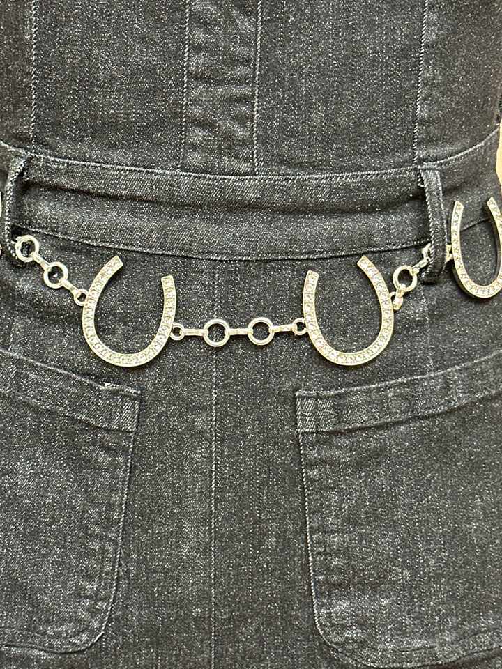 Rhinestone Horseshoe Charm Chain Belt