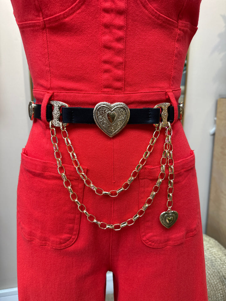 Gold and Black Heart Chain Belt