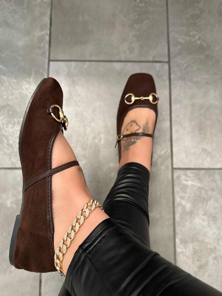 Brown Faux Suede Flats- Amira