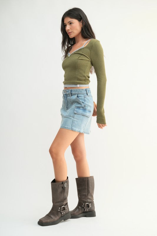 Light Denim Cargo Skirt
