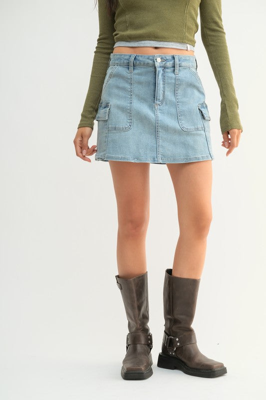 Light Denim Cargo Skirt