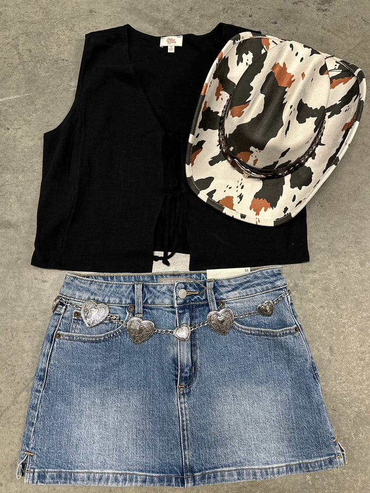 Black Sleeveless Linen Vest Top