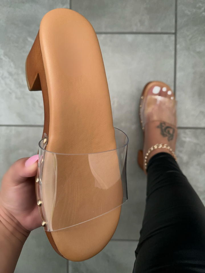 Clear Strap Studded Mule Platform Block Heel Sandals-Aspen
