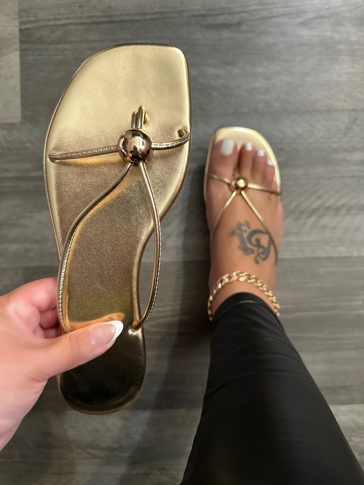 Gold Minimalist Toe Ring Flat Sandals- Cleo