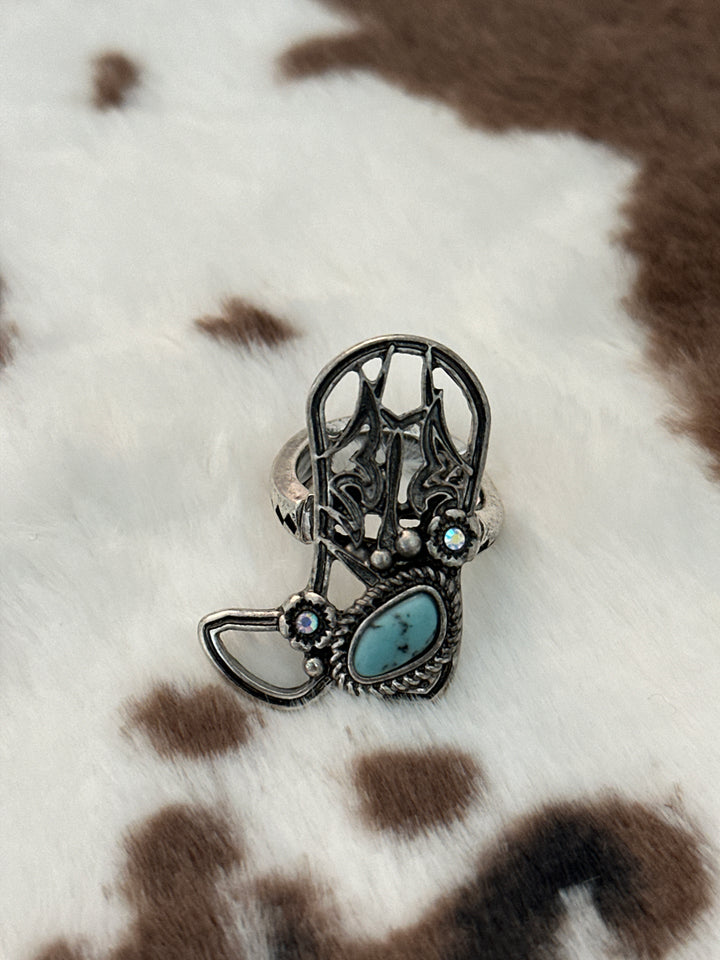 Western Style Boot with Turquoise Stone Ring