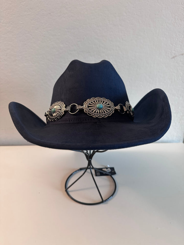 Navy Blue Western Cowboy Hat with Silver Turquoise Concho