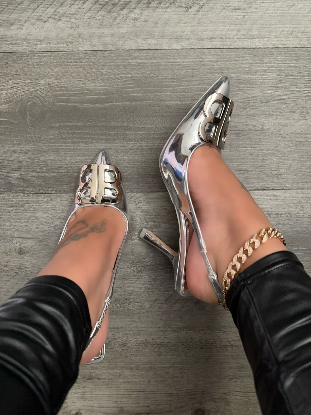 Silver Pointed Toe Slingback Heels- Savanna