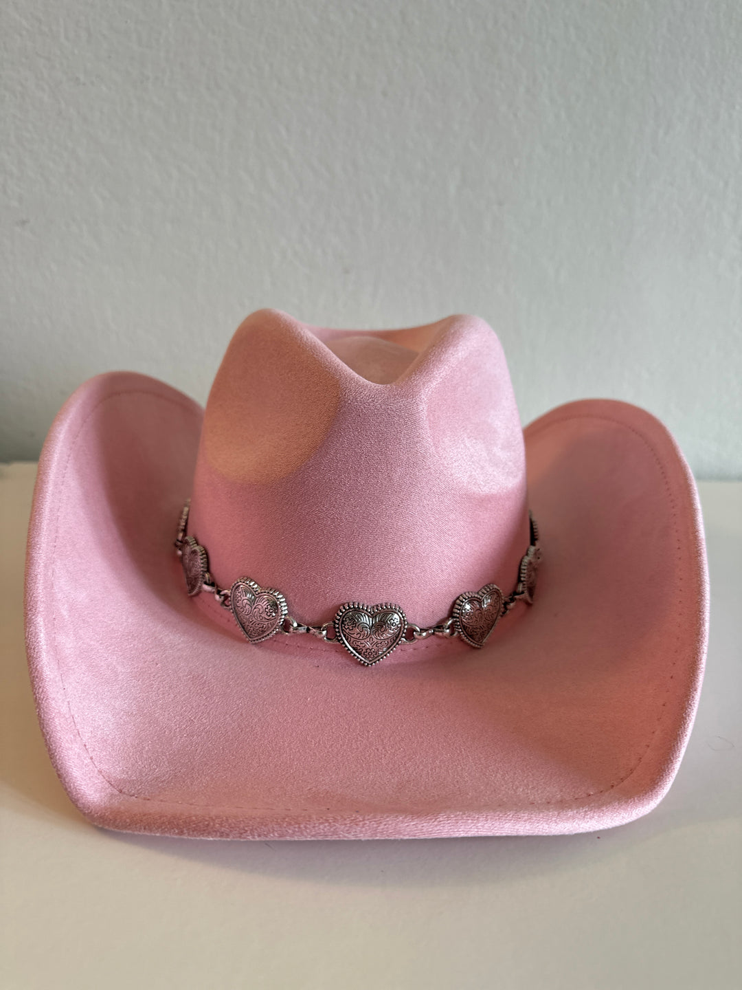 Pink Cowboy Hat with Silver Heart Chain