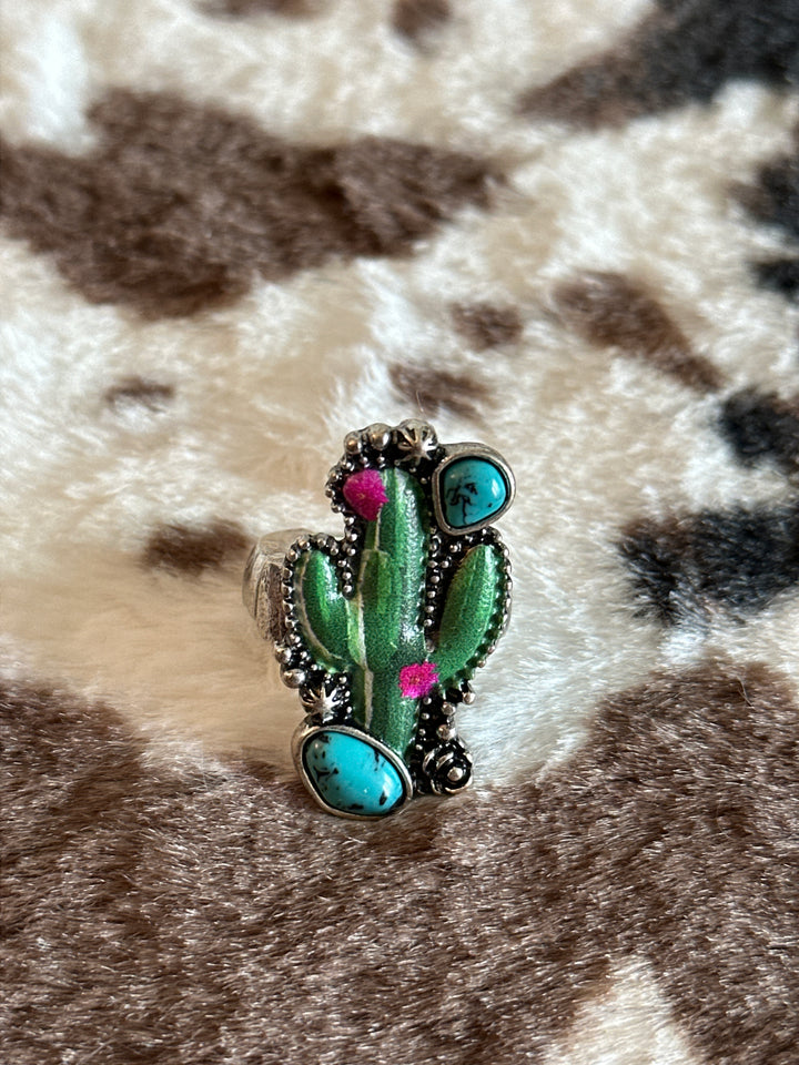 Western Turquoise Cactus Ring