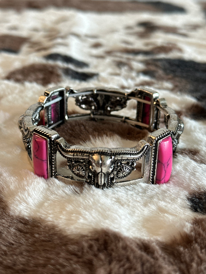 Silver and Pink Longhorn Bracelet