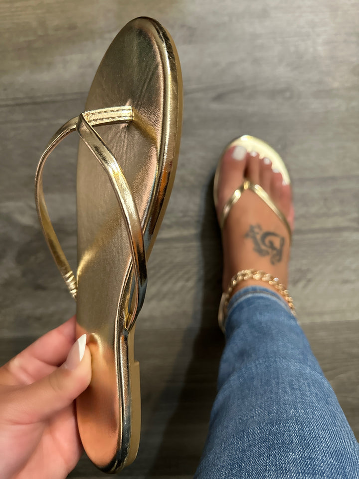 Minimalist Gold Metallic Flip Flop Thong Sandals- Iris