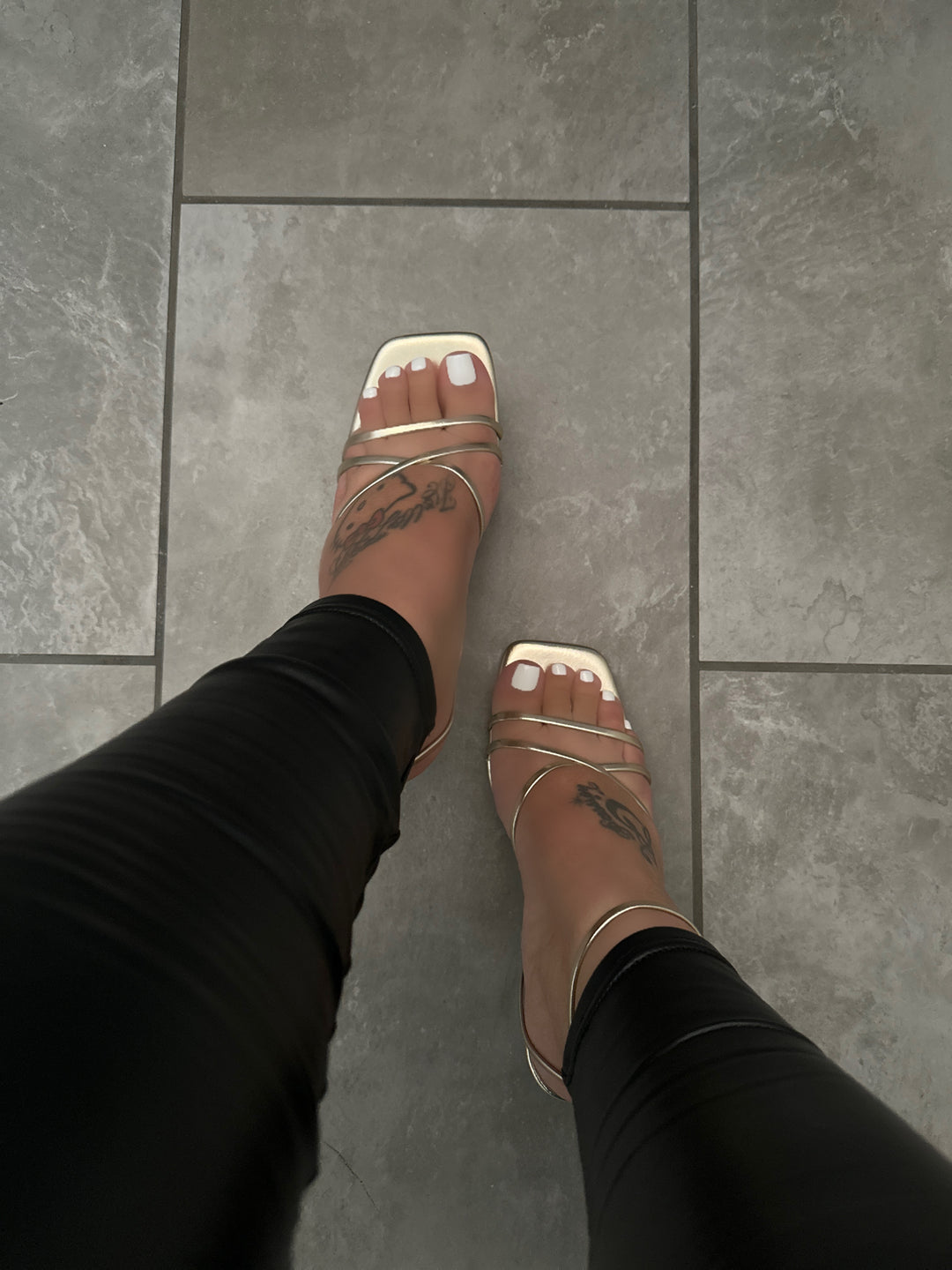 Metallic Gold Strappy Stiletto Heels- Celine