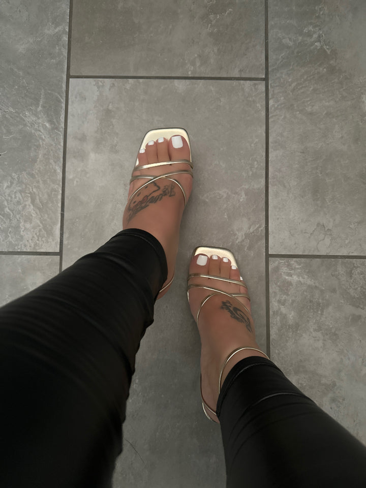 Metallic Gold Strappy Stiletto Heels- Celine