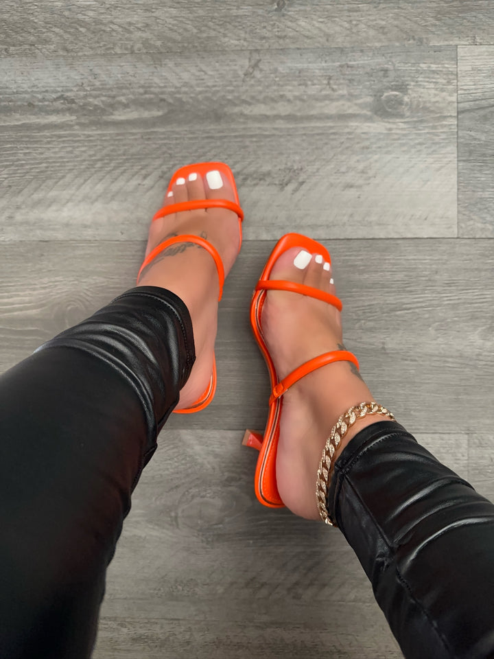 Orange Strappy Kitten Heels- Andrea