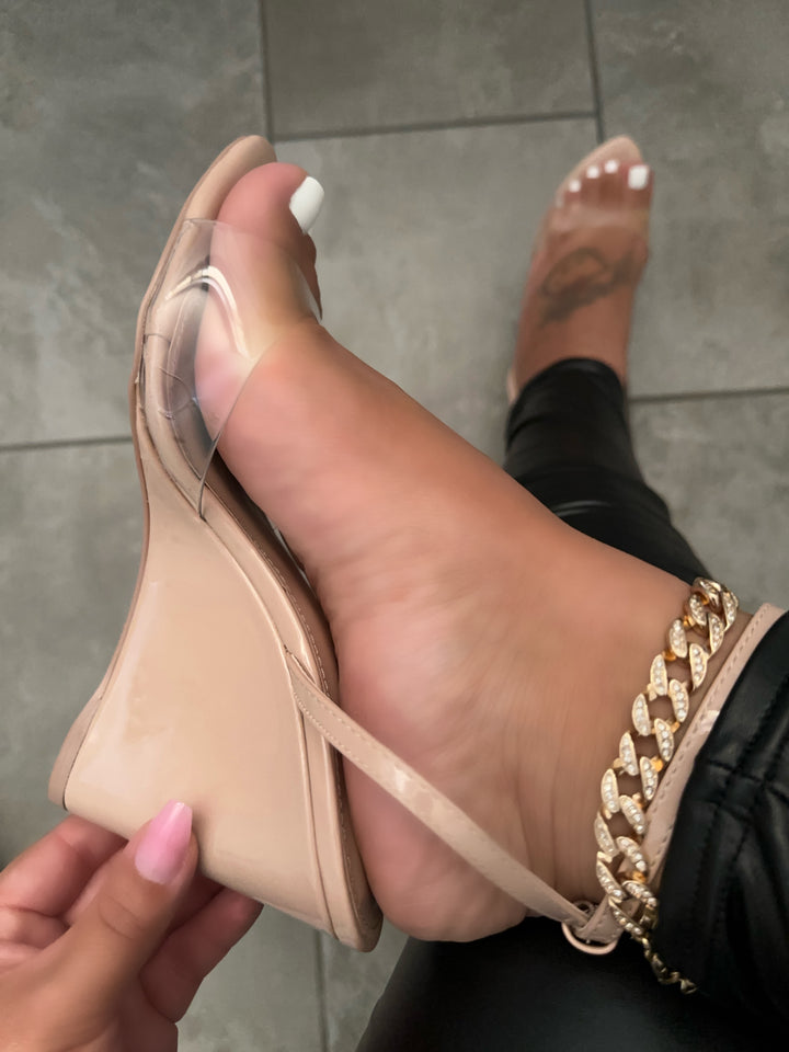Nude Clear Strap Wedge Heels- Ivy