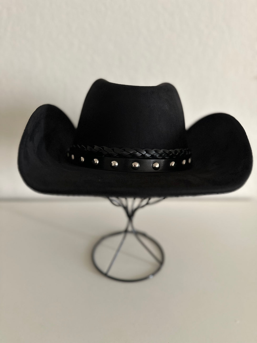 Black Cowboy Hat with Braided and Studded Detail