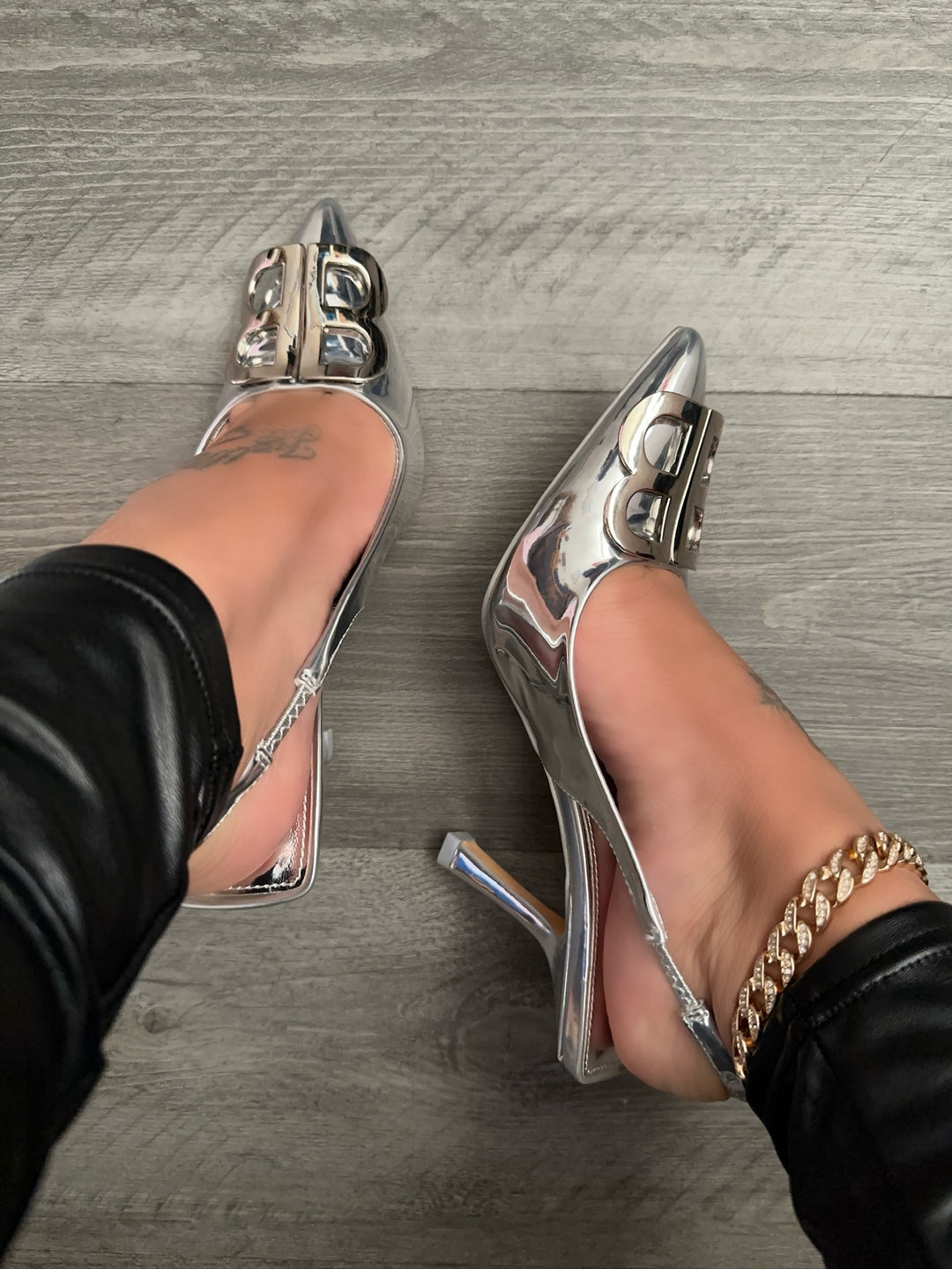 Silver Pointed Toe Slingback Heels- Savanna