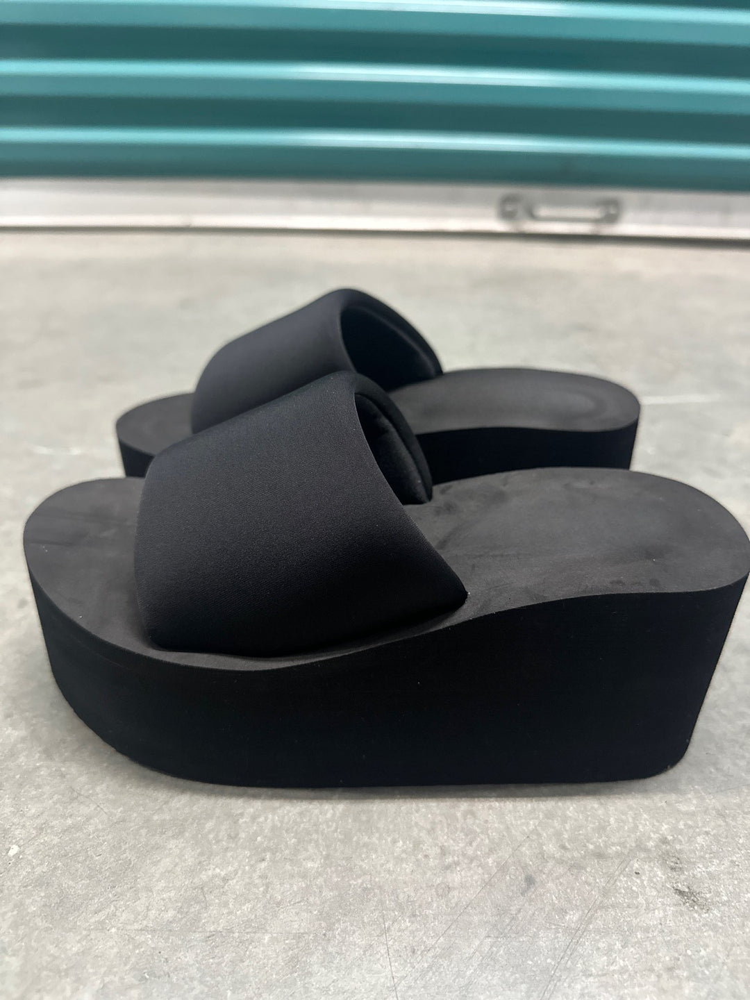 Black Platform Memory Foam Like Wedge Slide Sandals- Gladis