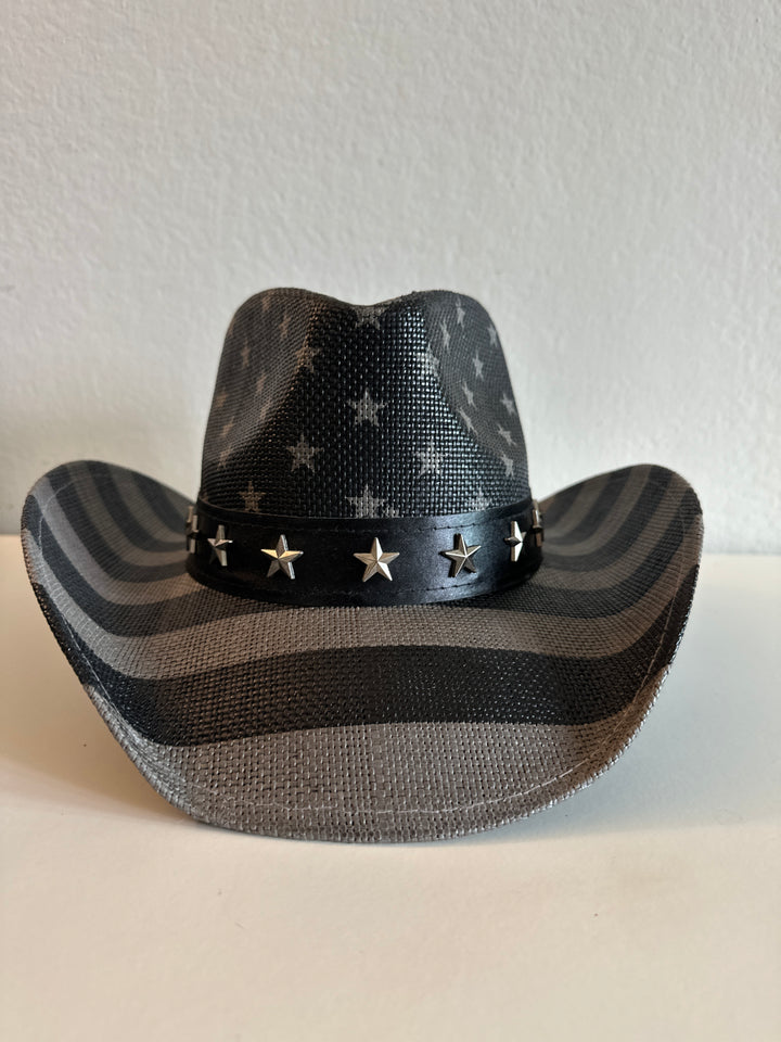 Black and White Patriotic American Flag Cowboy Hat