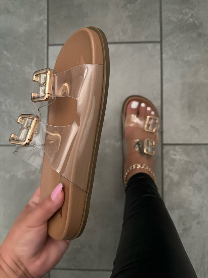 Clear Adjustable Double Buckle Platform Sandals- Eli
