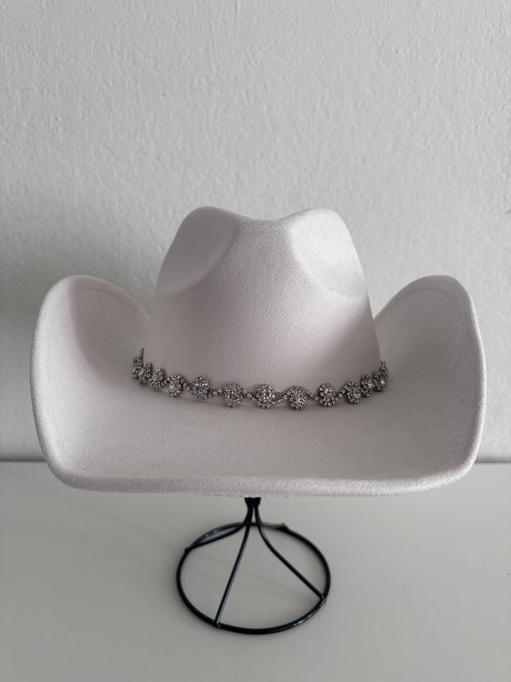 Ivory Elegant Rhinestone Faux Suede Cowboy Hat