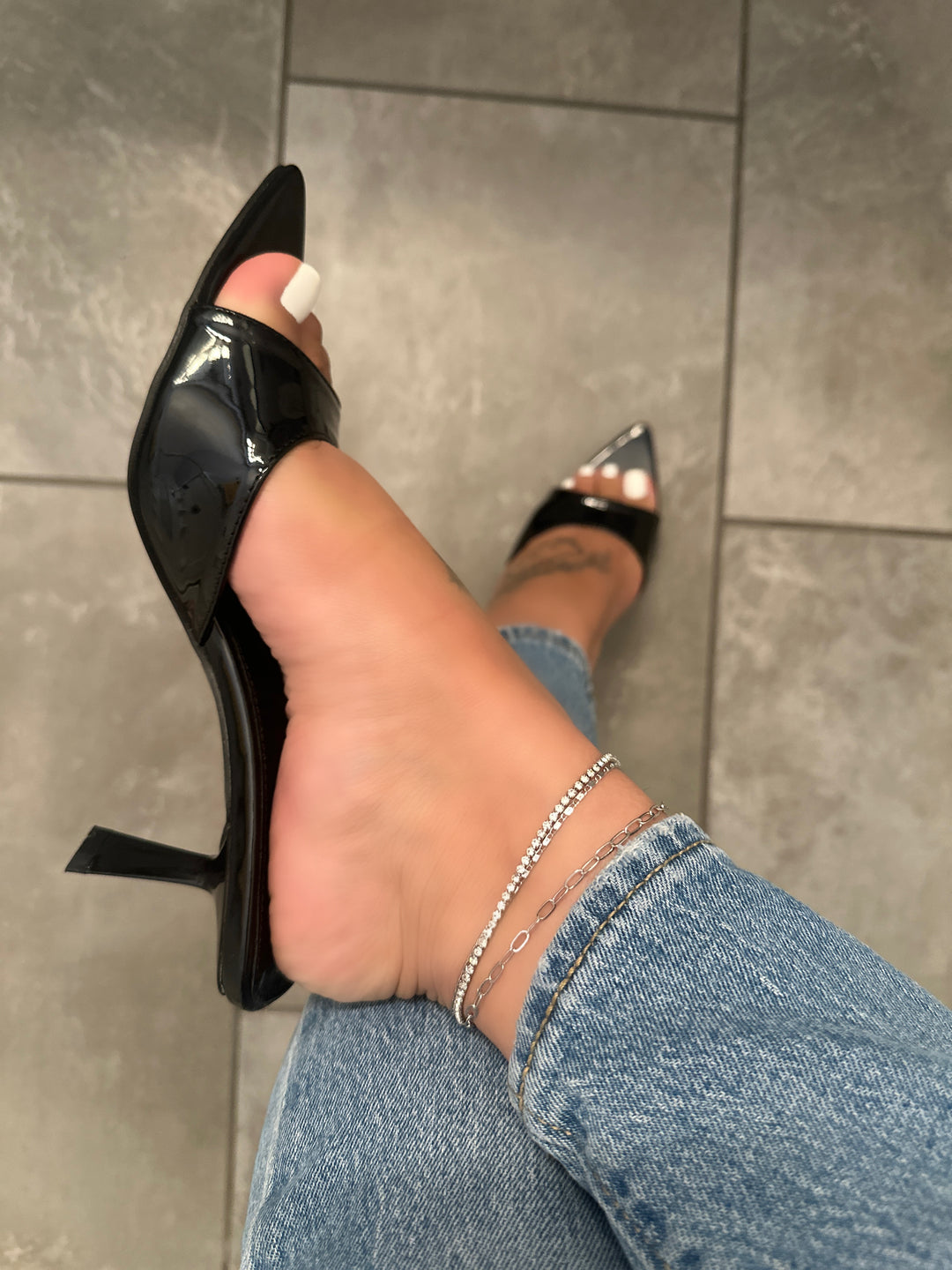 Black Patent Pu Pointed Toe Slip On Heel- Adele