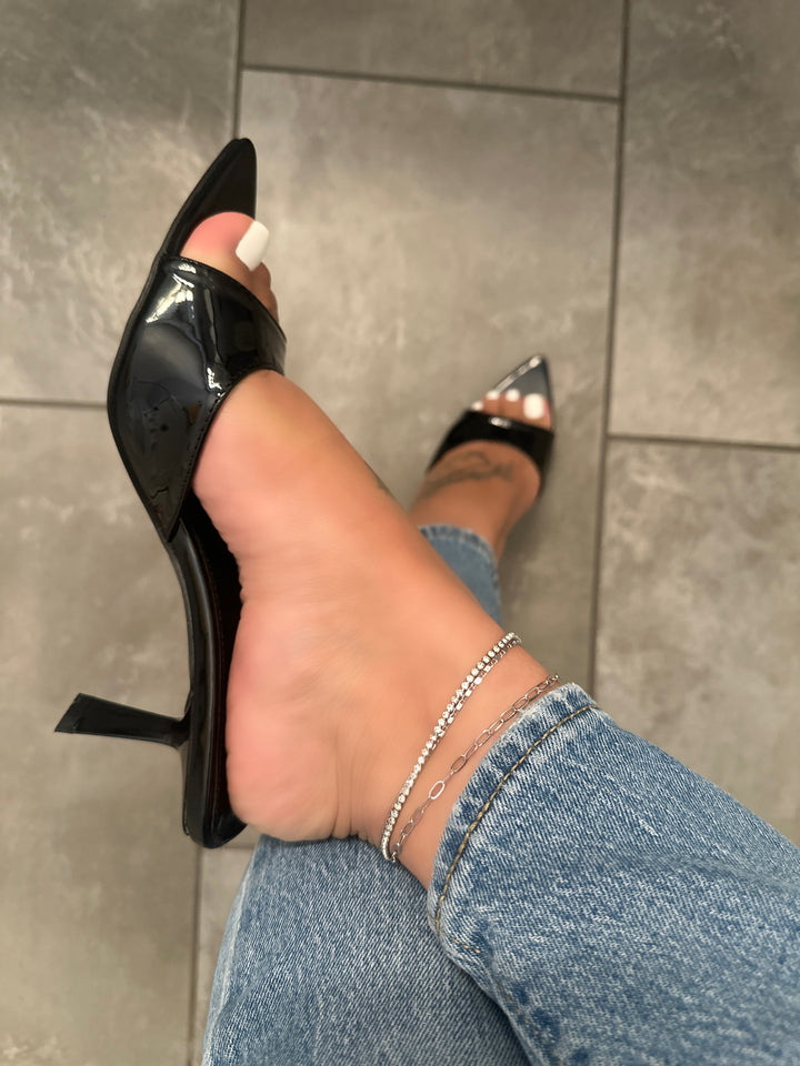 Black Patent Pu Pointed Toe Slip On Heel- Adele