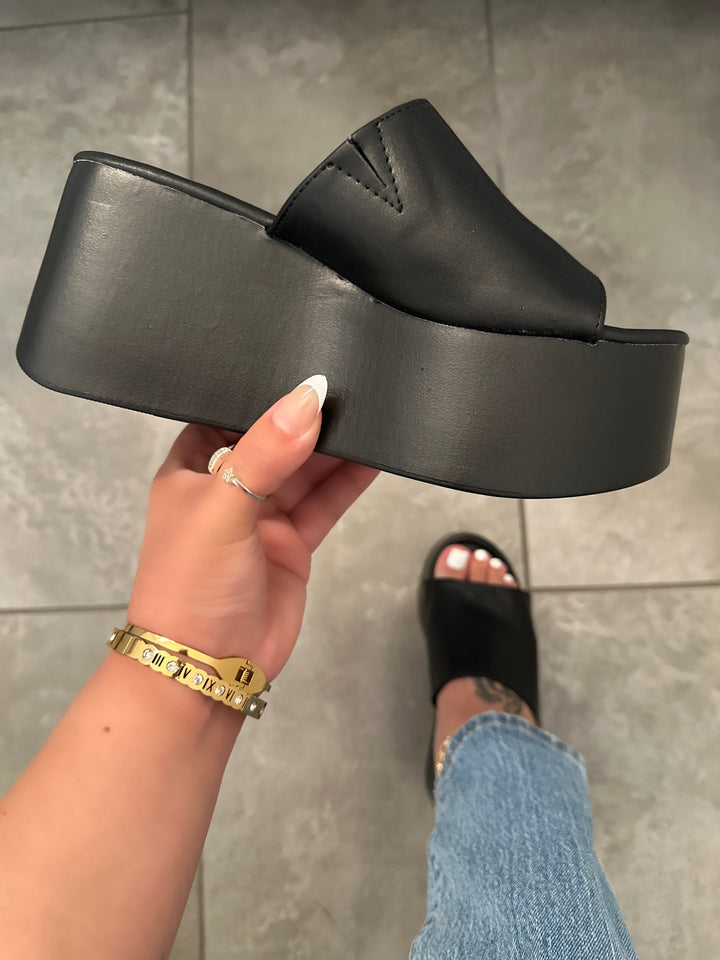 Black Platform Mule Sandals- Nelly