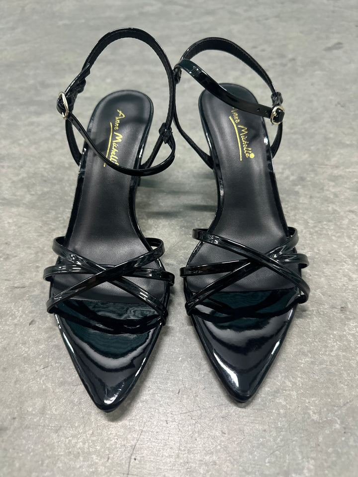 Patent Black Kitten Heel Mule- Susan