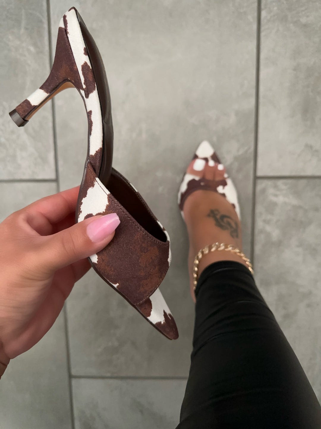 Cow Print Kitten Heel Mules – Western Chic Slip-On Statement Heels- Dakota