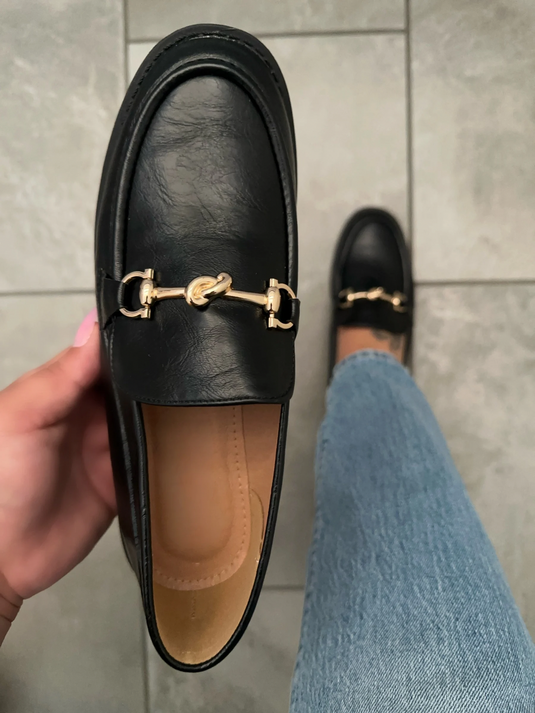 Classic Black Faux Leather Horsebit Loafers- Carolina