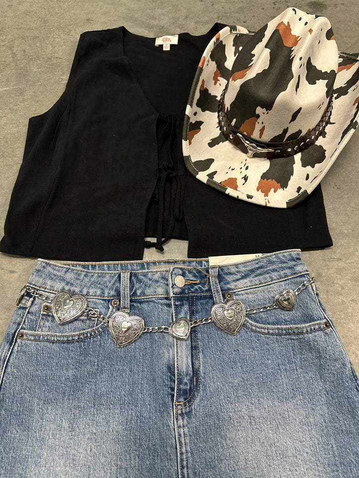 Black Sleeveless Linen Vest Top