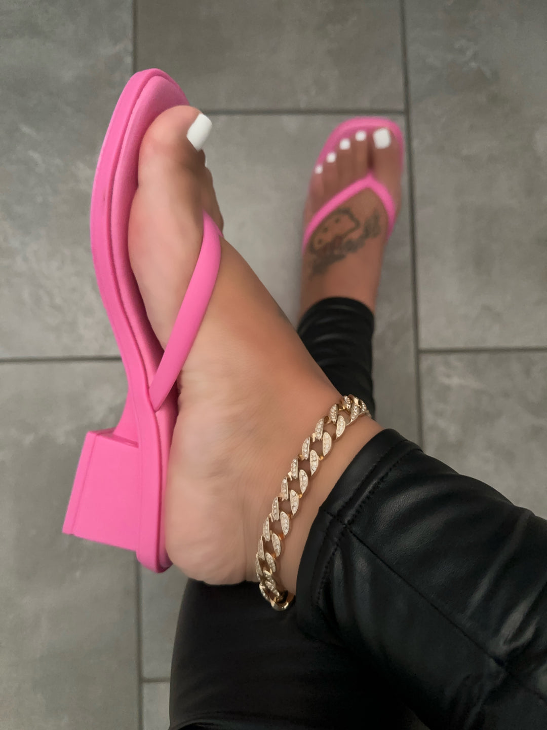 Hot Pink Chunky Heel Thong Sandals- Rosalia