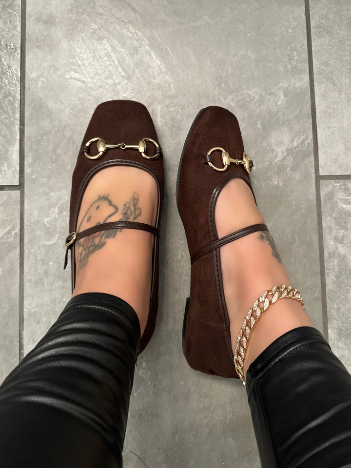 Brown Faux Suede Flats- Amira