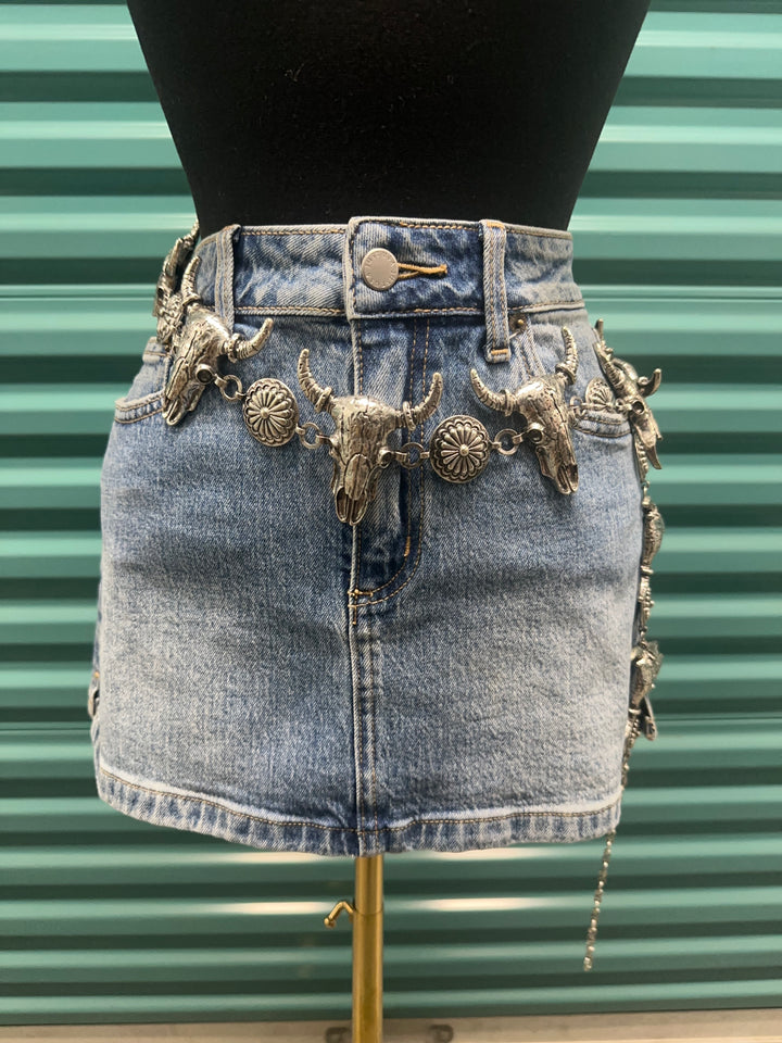 Heavy Metal Silver Longhorn Concho Belt