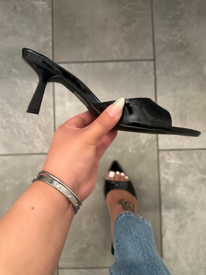 Black Patent Pu Pointed Toe Slip On Heel- Adele