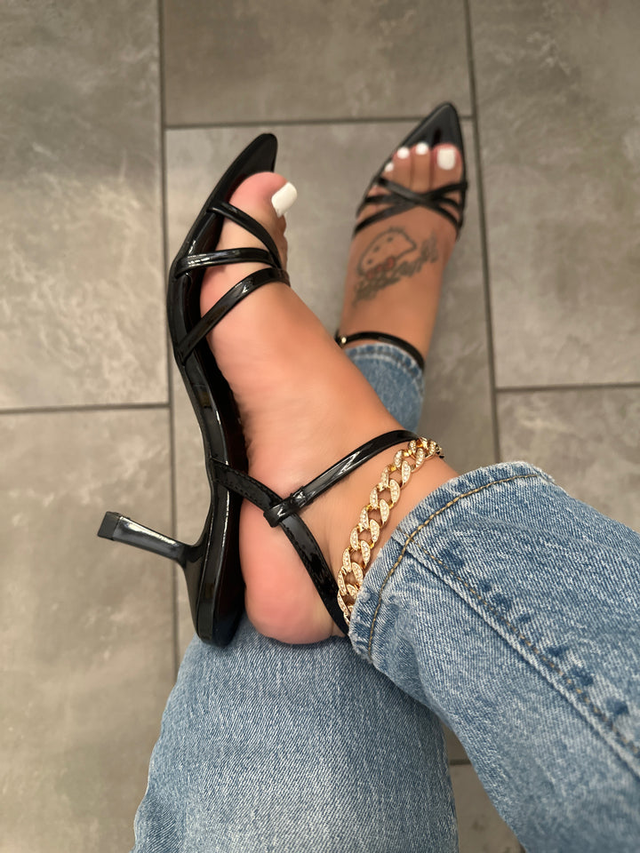 Patent Black Kitten Heel Mule- Susan