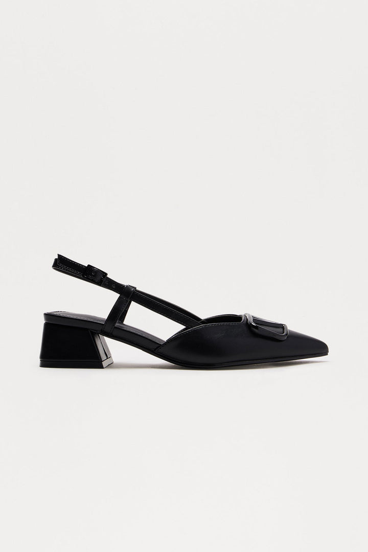 Black Slingback Block Heel Shoes- Sunny