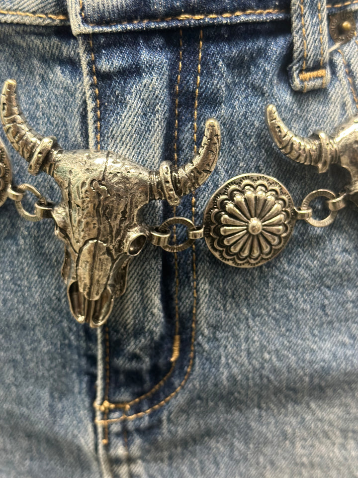 Heavy Metal Silver Longhorn Concho Belt