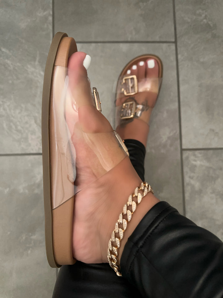 Clear Adjustable Double Buckle Platform Sandals- Eli