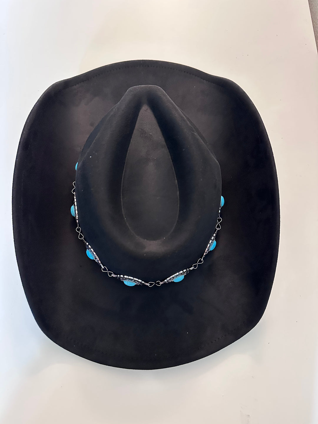 Black Western Cowboy Hat with Silver Turquoise Oval Concho