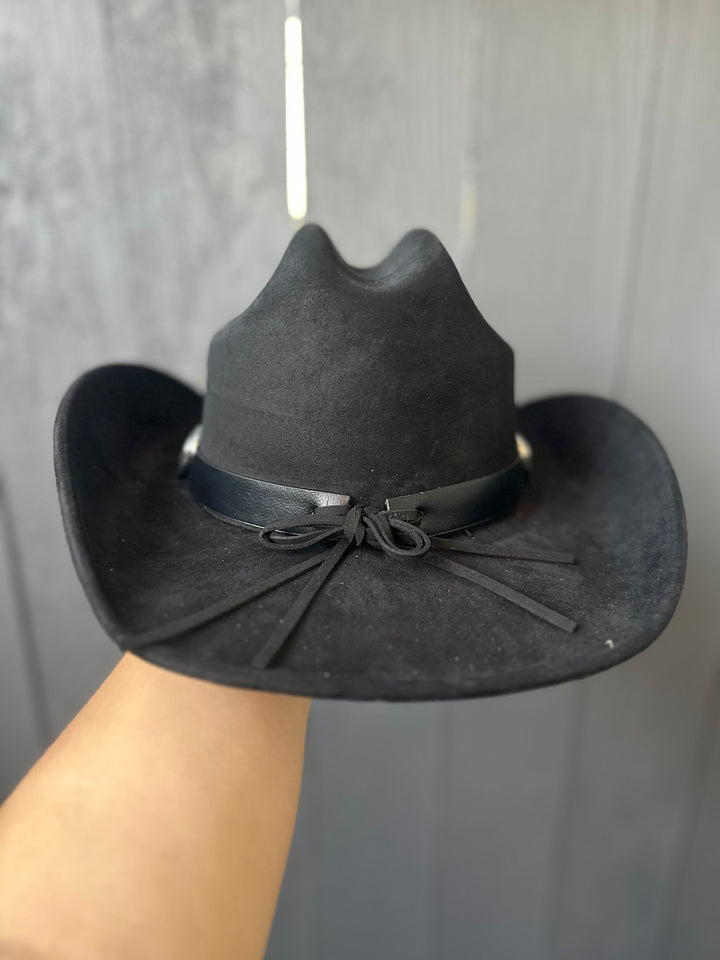 Black Cowgirl Hat with Silver Heart Buckle