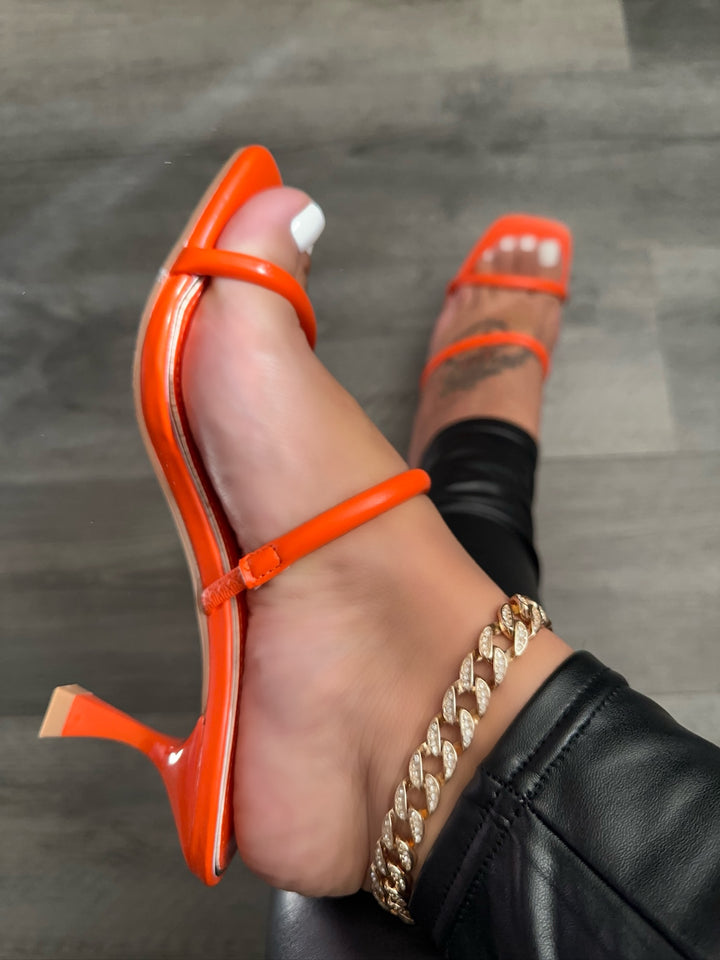 Orange Strappy Kitten Heels- Andrea