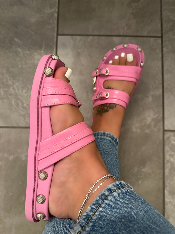 Amina Studded Slide - Baby Pink